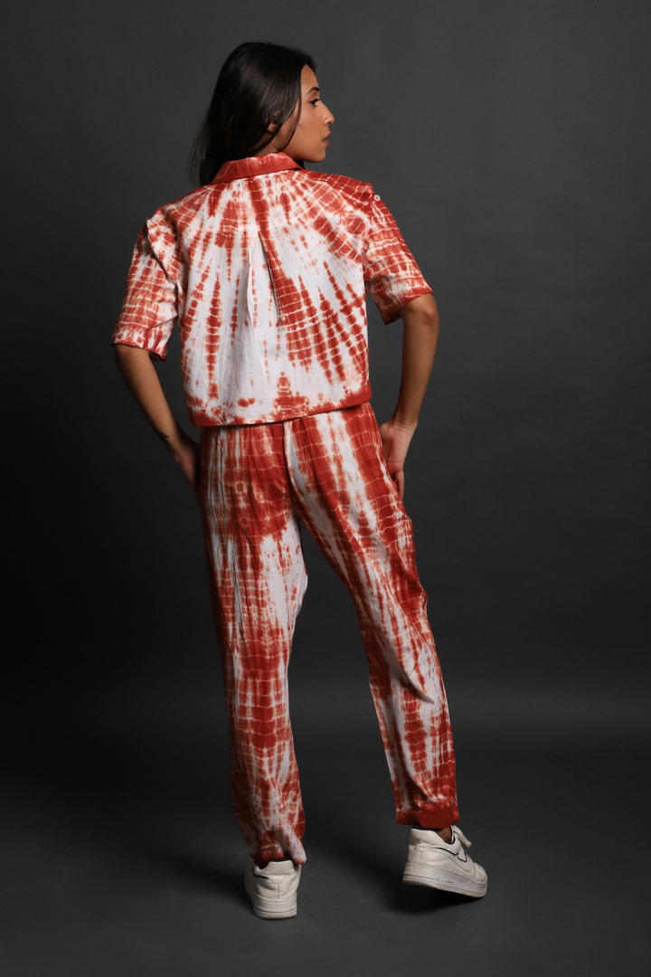 Women Tie & Dyed - Tie - Dye Co-ord Crop Shirt Pant Set#13