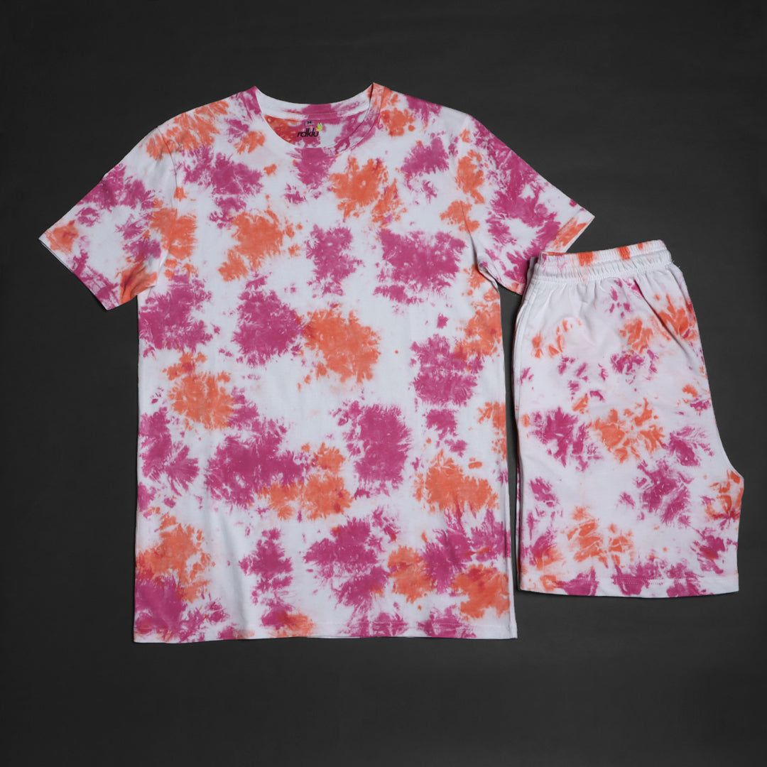 Men Tie And Dyed - Men's  Tie & Dye Co-Ord Tee & Shorts Set#14
