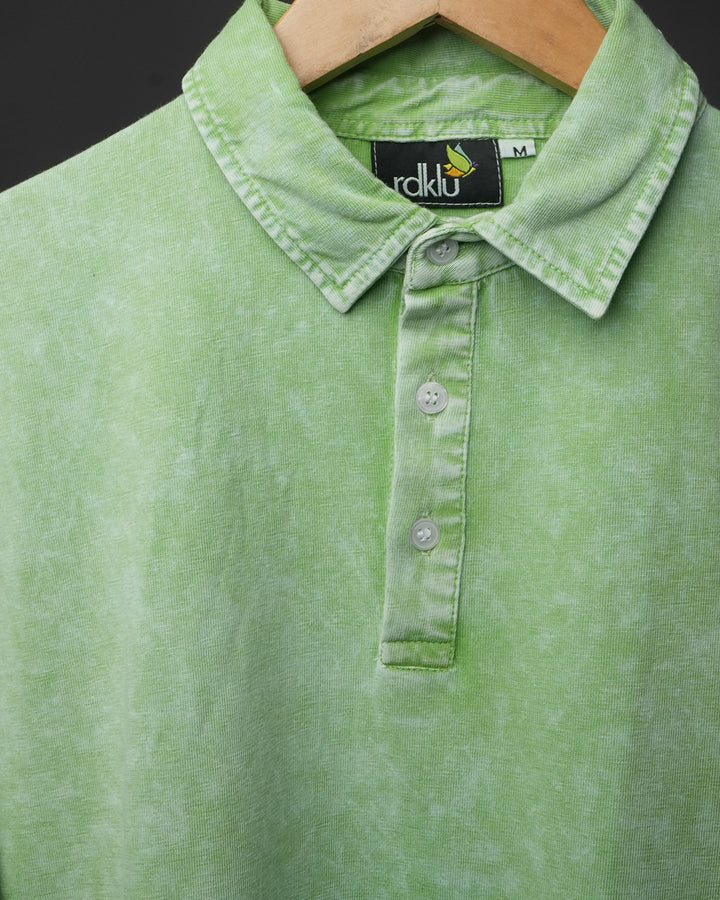 Lime Whisper * Acid Wash Full Sleeve Polo Tee #66