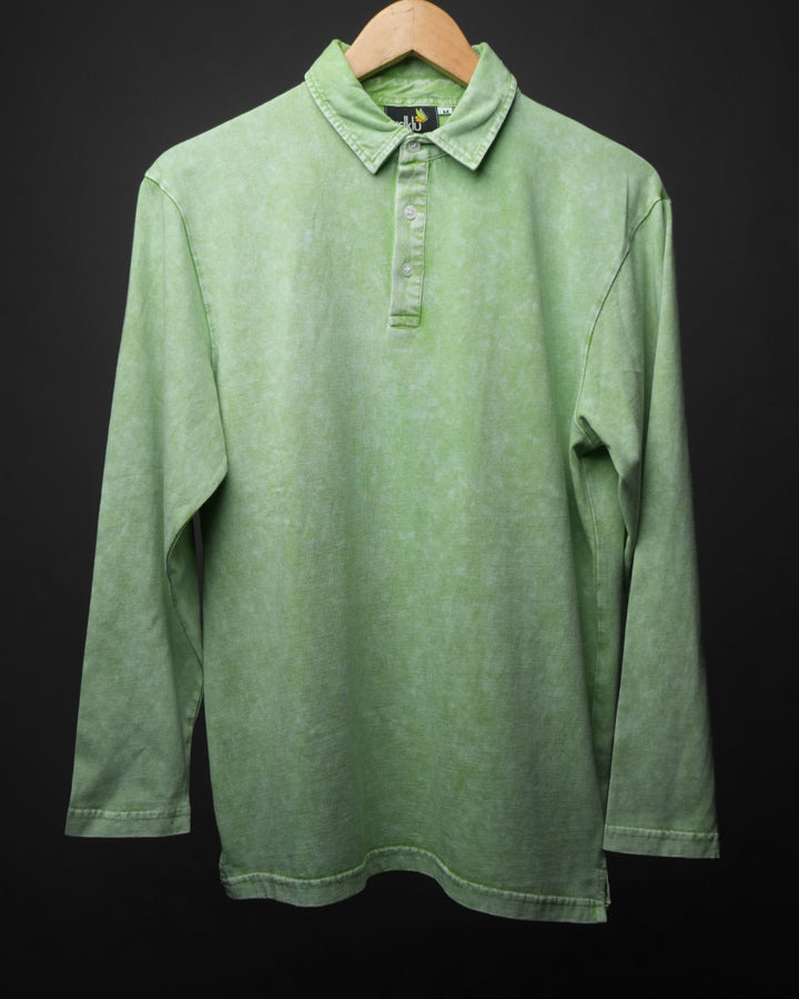 Lime Whisper * Acid Wash Full Sleeve Polo Tee #66