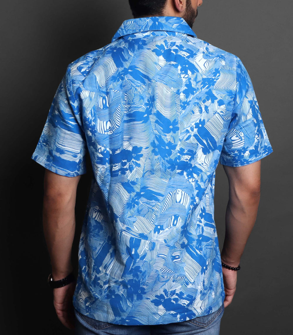 Prints - Blue Lagoon Cuban Collar Shirt For Men#647