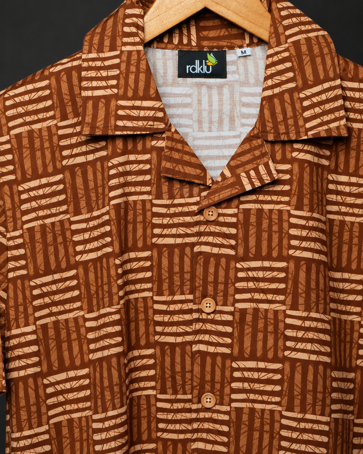Cocoa Nomad* Printed Cuban Collar Shirt #188
