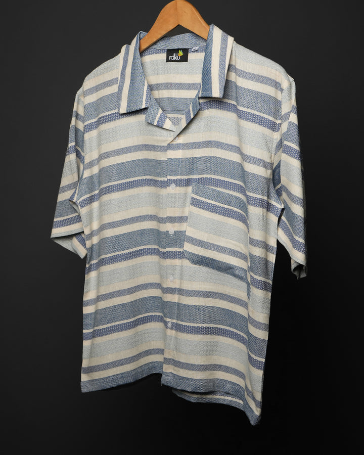 Blue Striped * Cuban Collar shirt #200