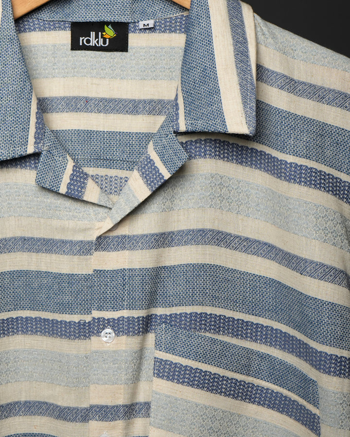 Blue Striped * Cuban Collar shirt #200