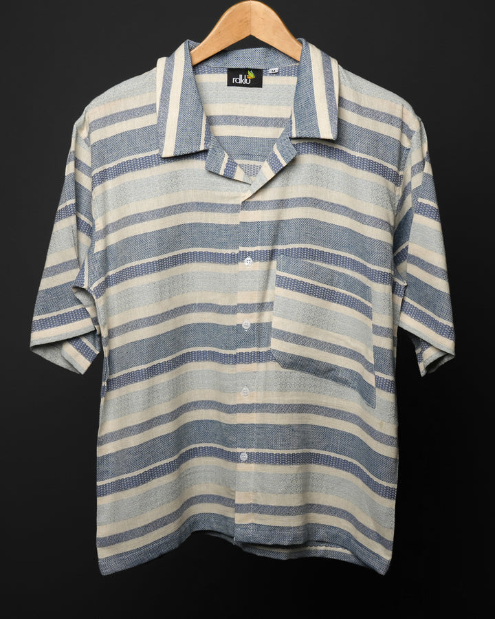 Blue Striped * Cuban Collar shirt #200