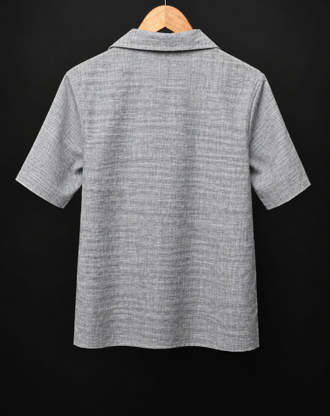 Grey*Textured Cotton Cuban Collar shirt #50