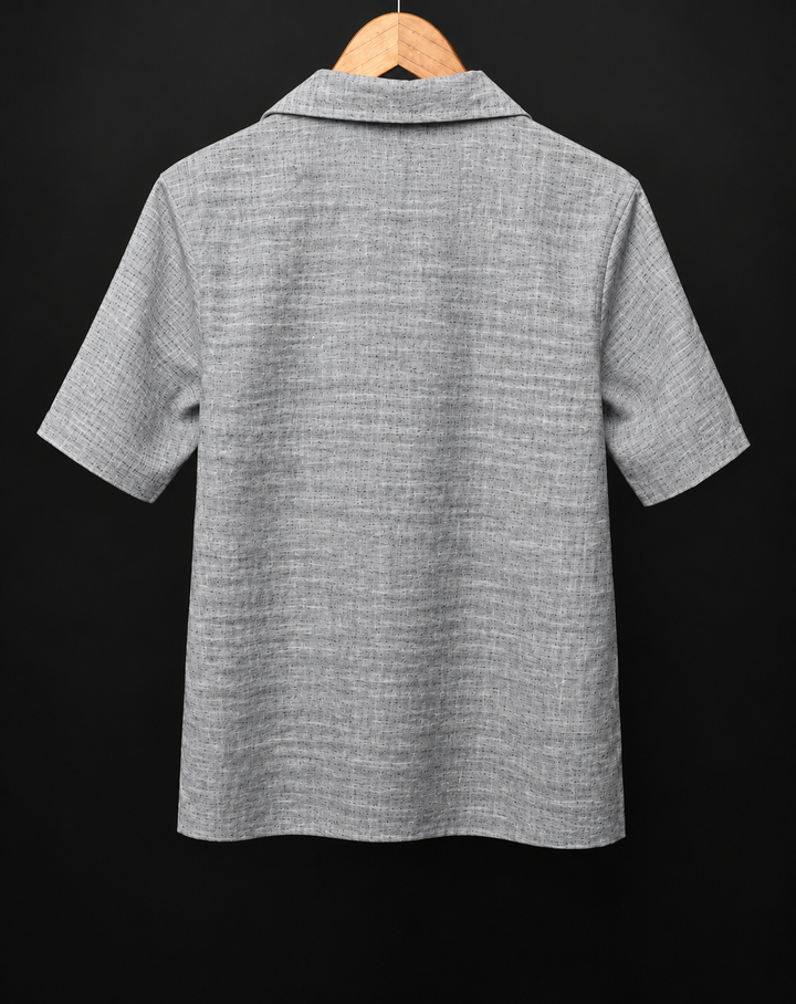 Grey*Textured Cotton Cuban Collar shirt #50