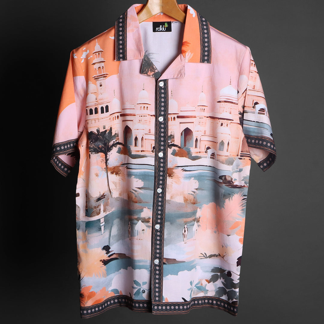 Prints - RDKLU * PINK SYMPHONY Cuban Collar Shirt For Men#632