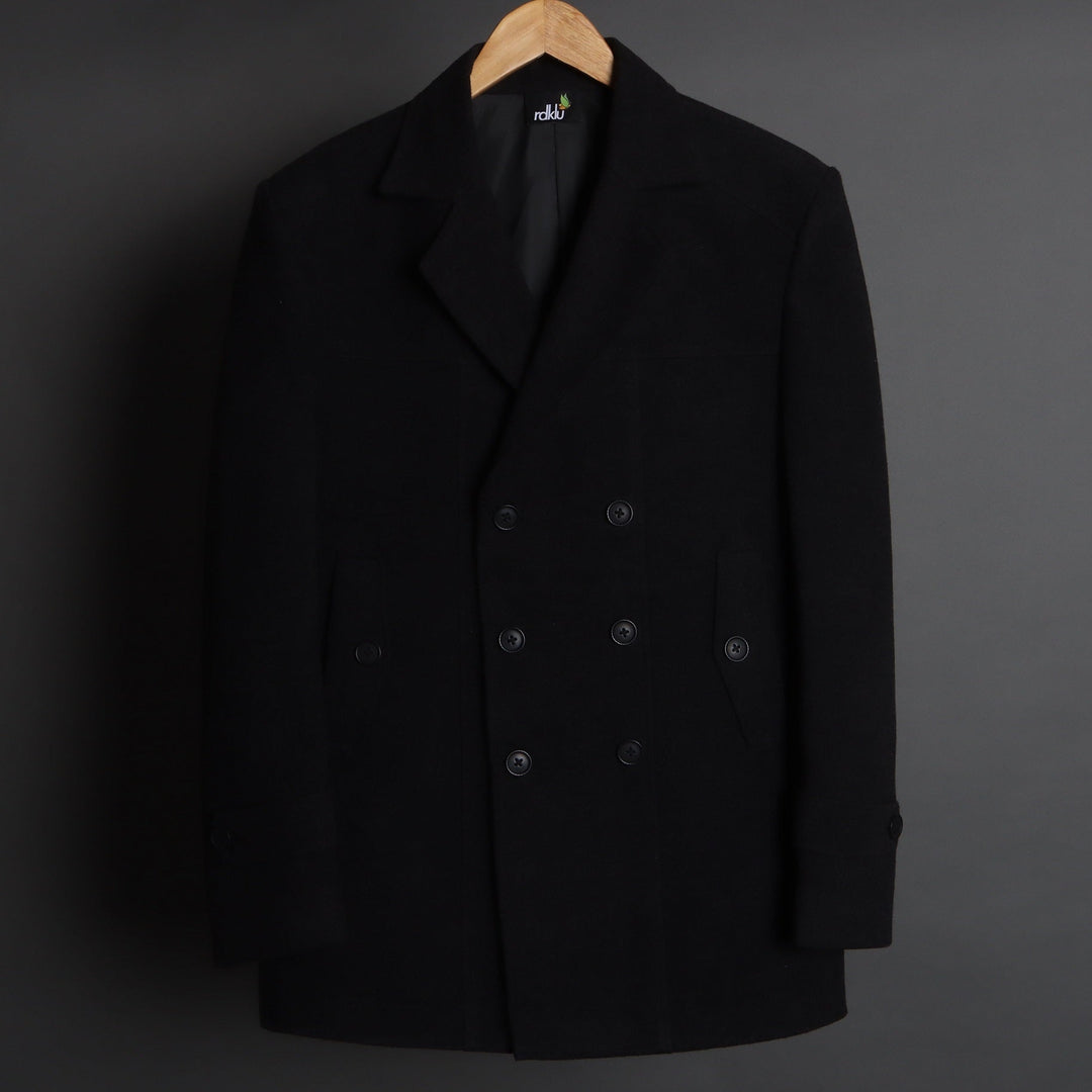 RDKLU-Woolen Black Pea Coat#4 - Main Image