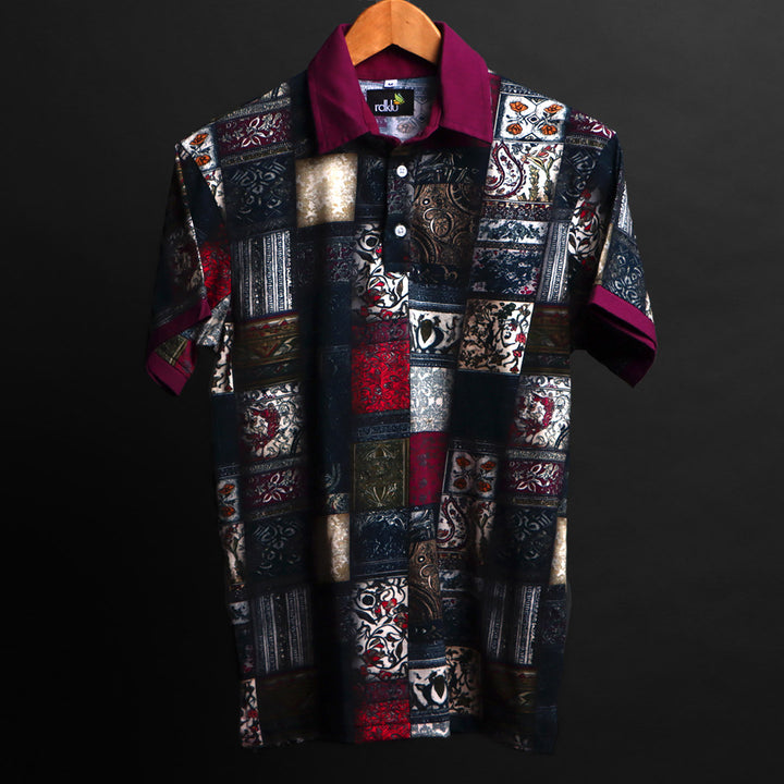 Mens Cotton Printed Polo Tee#25