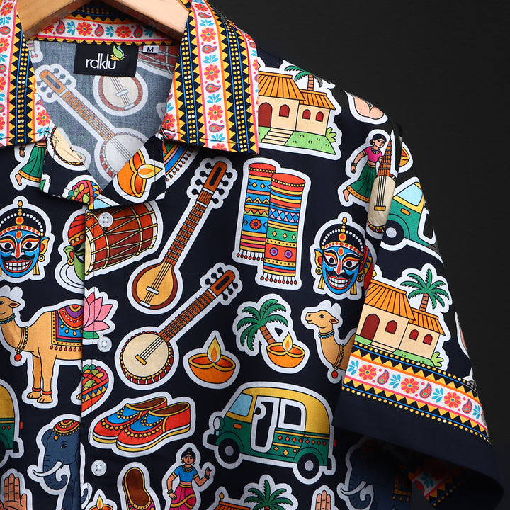 Rang - Unisex Printed Cuban Collar Shirt #157