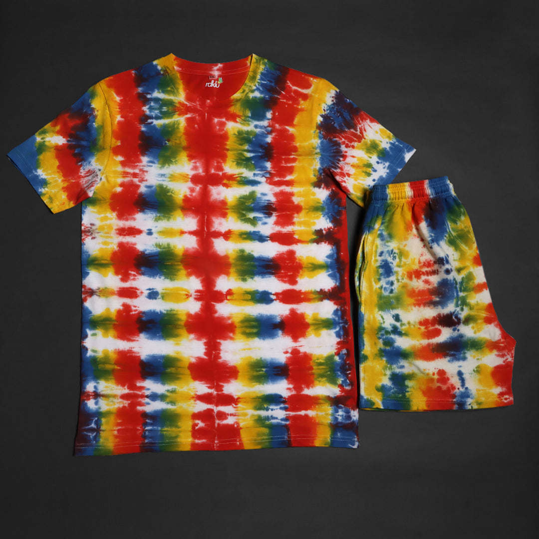 Men Tie And Dyed - Men's  Tie & Dye Co-Ord Tee & Shorts Set#11