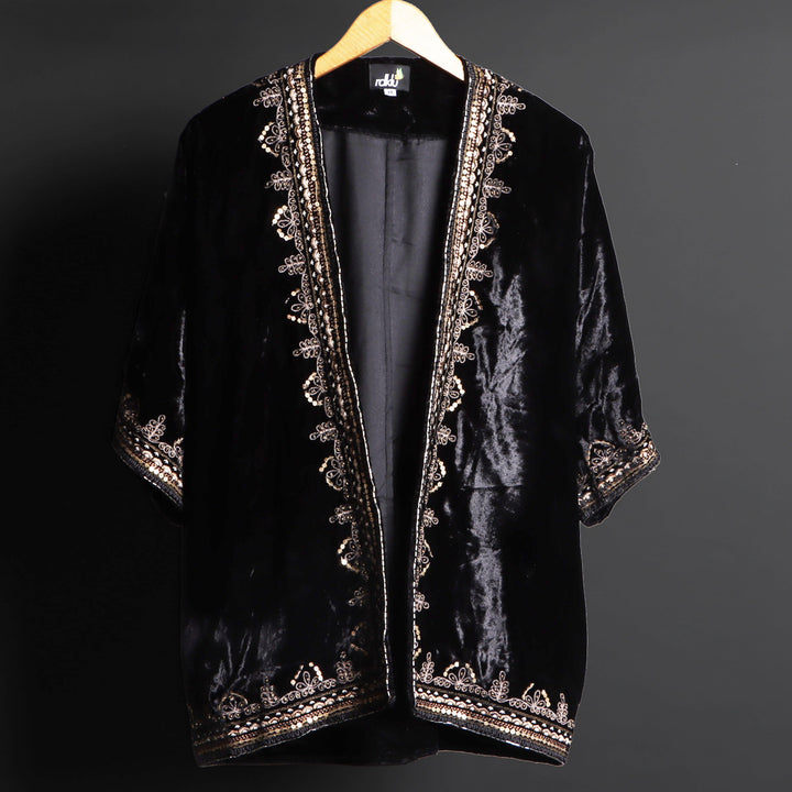 BLACK KIMONO VELVET JACKET #1