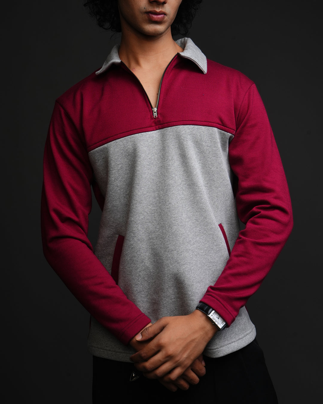 Merlot* Colourblock  zipper Sweatshirt #16