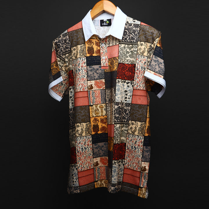 Mens Cotton Printed Polo Tee#28