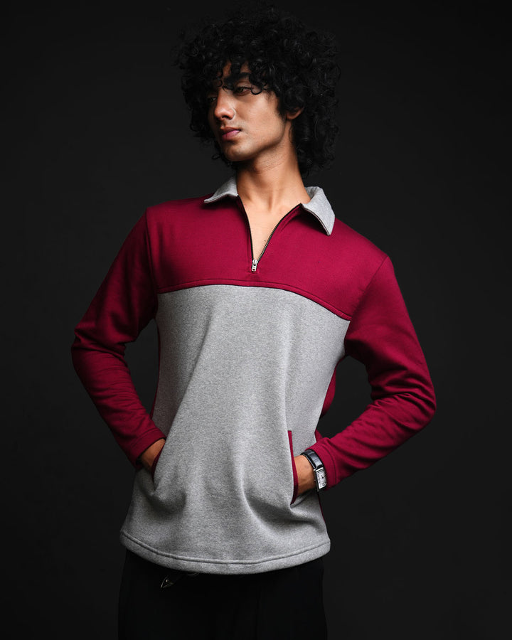 Merlot* Colourblock  zipper Sweatshirt #16