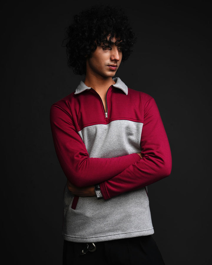 Merlot* Colourblock  zipper Sweatshirt #16