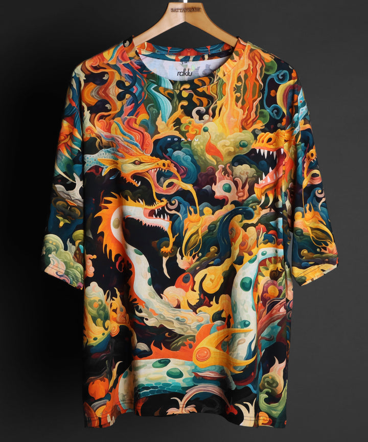 Printed Oversized Tee - QILIN * MEN'S COTTON PRINTED OVER SIZE TEE#65
