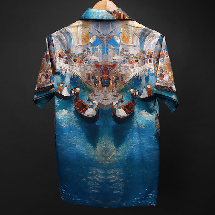 Printed Cuban Collar Shirt For Men #146