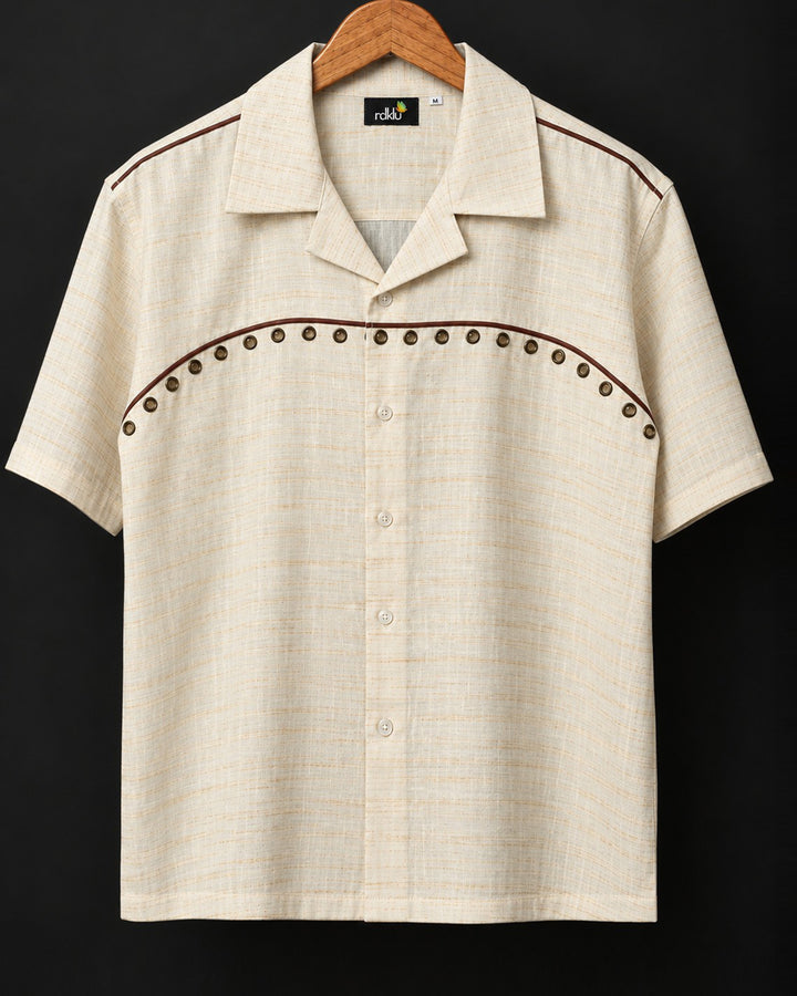 Ivory* Eyelet Boxy Cuban shirt #198