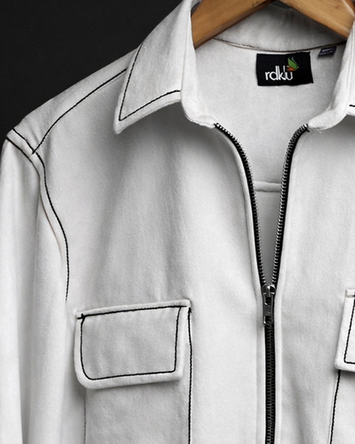 White - Suede Zip Shirt #163