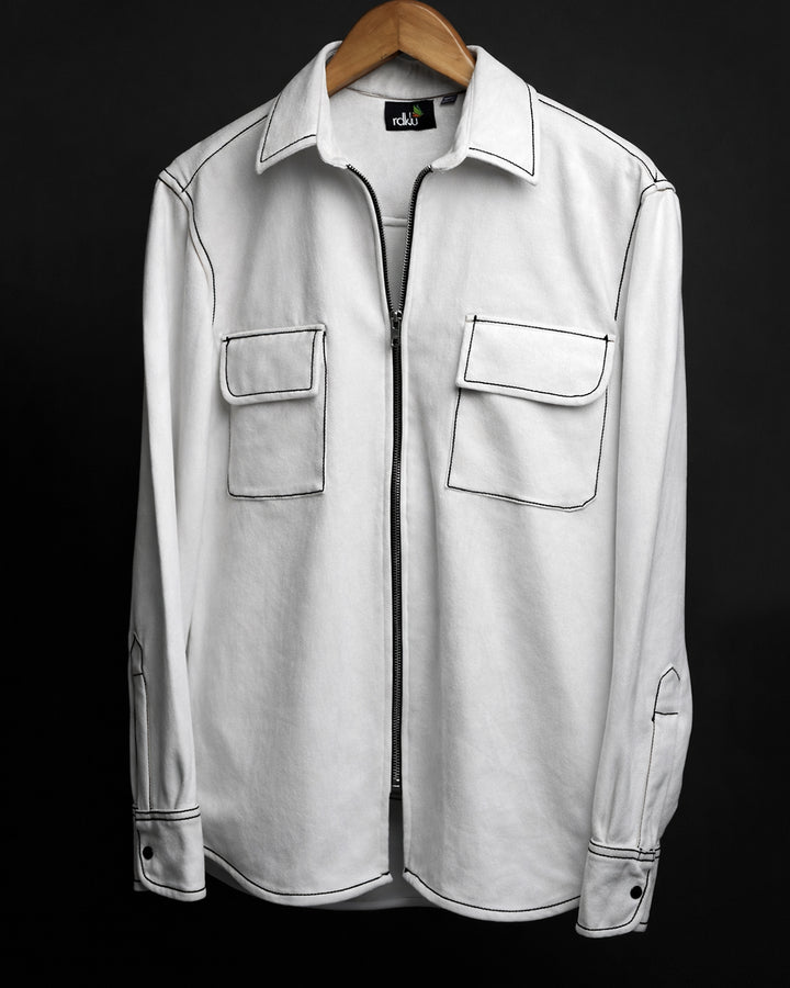 White - Suede Zip Shirt #163
