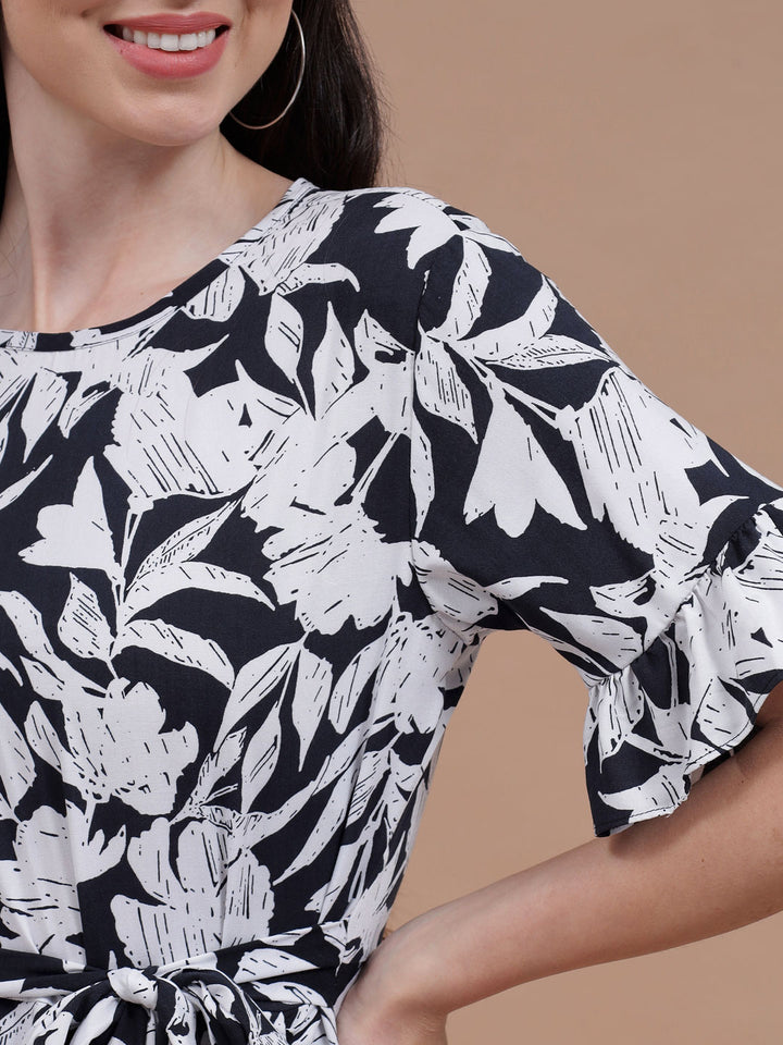 Black Botanical Ruffle Dress#2