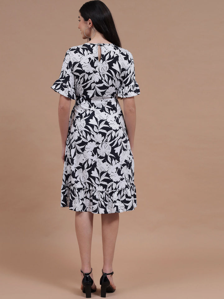 Black Botanical Ruffle Dress#2