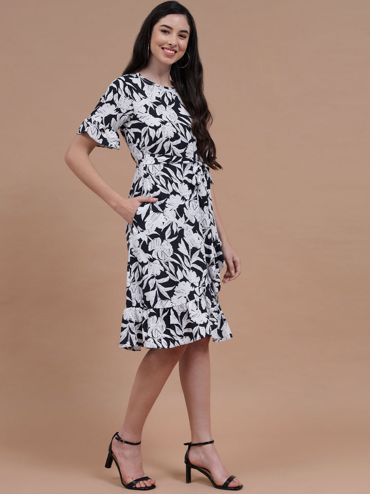 Black Botanical Ruffle Dress#2