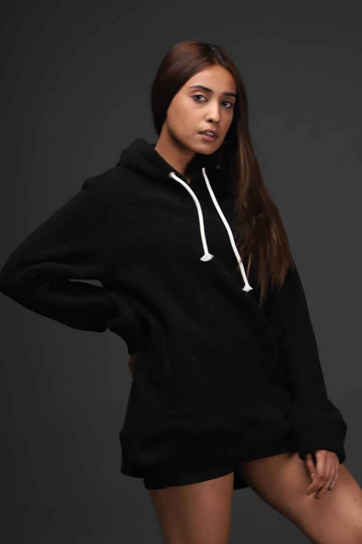 Women's Black Fur Hoodie- RDKLU#5