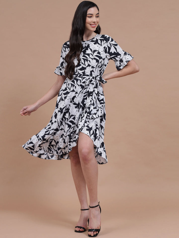 Black Botanical Ruffle Dress#2