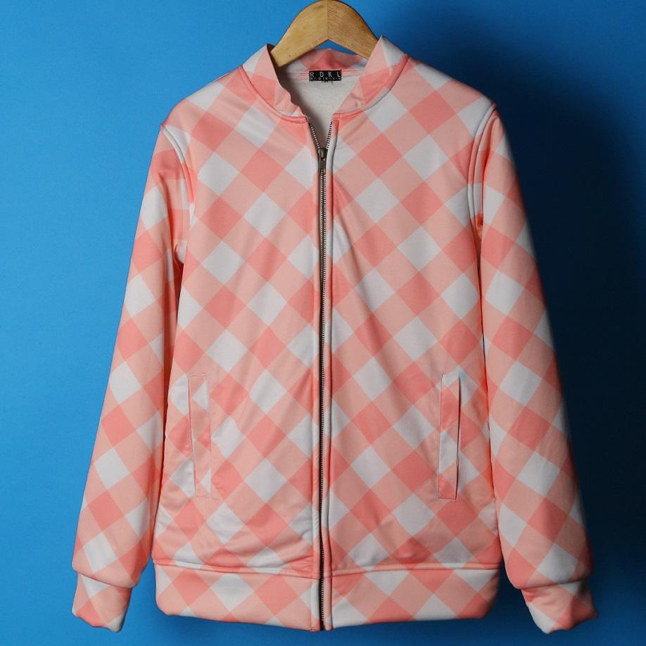 Pink Checkered - Women's Bomber Jacket - RDKLU#18